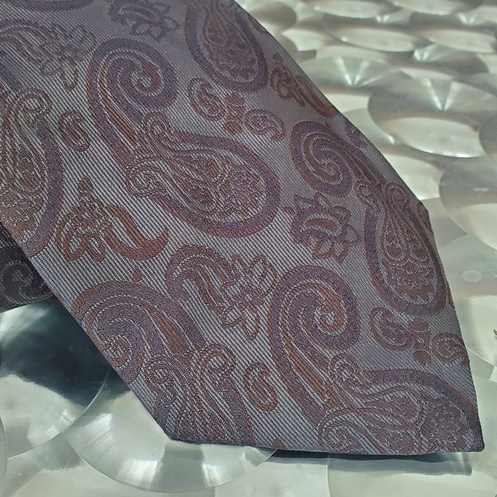 NWT Michele Sartori Mens‎ Tie Gray 3.5" Muted Paisley Handmade in Italy Modern